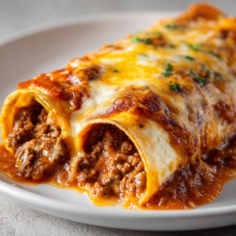 Une enchilada de boeuf chaude et savoureuse, servie sur un plateau.