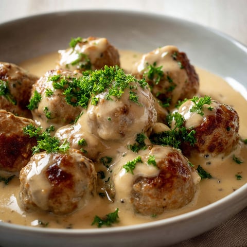 Boulettes de boeuf a la suedoise dans un bol.