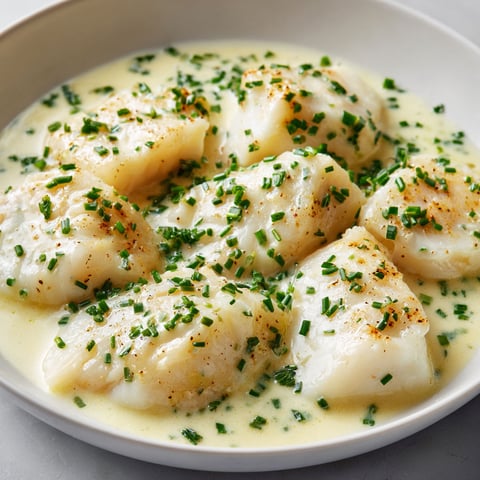 Poisson à la crème d'ail et ciboulette, une recette savoureuse et délicieuse.