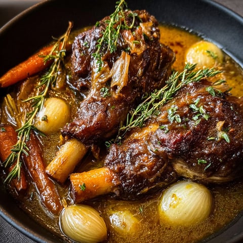 Une casserole de Souris d'Agneau Confites à la Cocotte & Miel Doux.