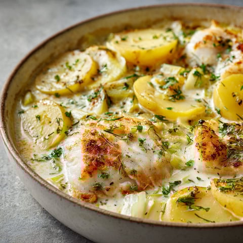 Casserole de sole et de pommes de terre, une recette savoureuse et délicieuse.