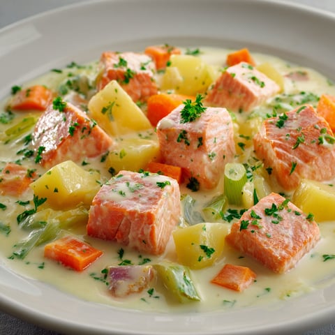 Une assiette de poireaux et de carottes accompagne une blanquette de saumon.