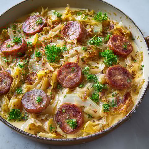 Une tasse de fondue d'endives aux saucisses fumées, avec des saucisses fumées et des endives.