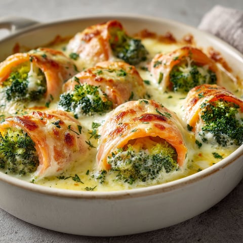 Délice gratiné de saumon fumé et brocolis au parmesan