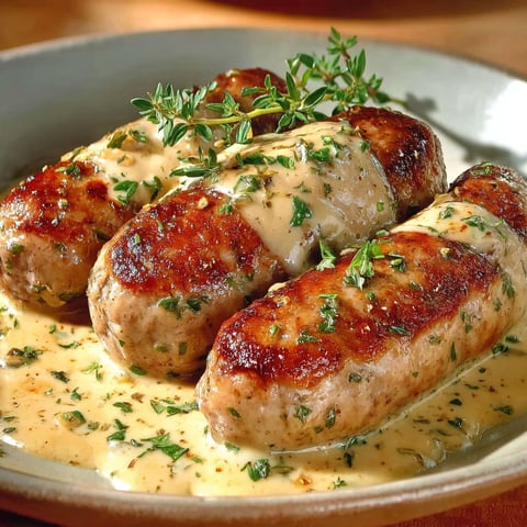 Une plaque de porcelaine contenant des Andouillettes à la moutarde à l'ancienne.