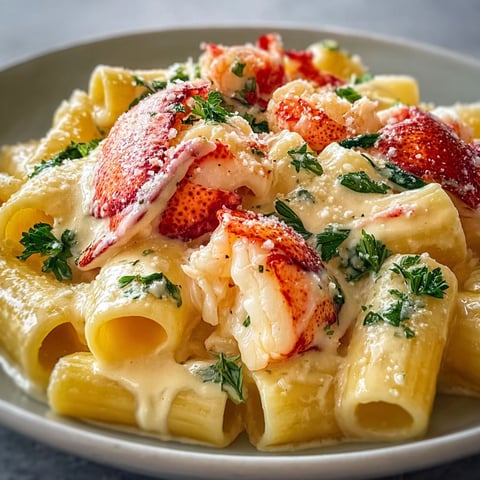 Rigatoni au homard dans une sauce crémeuse au parmesan.