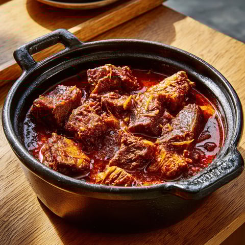 Un plat de boeuf braisé à la coréenne est présenté sur une table.