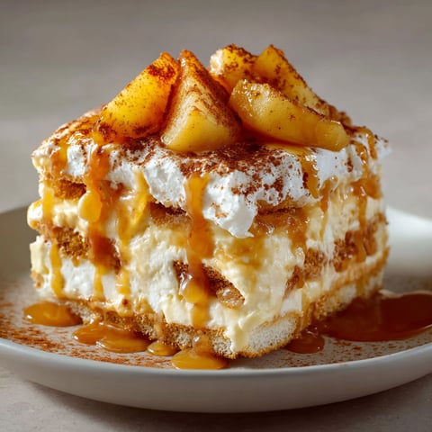 Une tarte au caramel beurre salé et pommes poêlées est servie sur un plateau.
