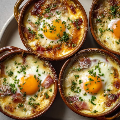 Quatre œufs cocottes campagnards à la manière de Laurent Mariotte.