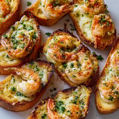 Pain à l'ail gratiné aux crevettes, une recette savoureuse et délicieuse.