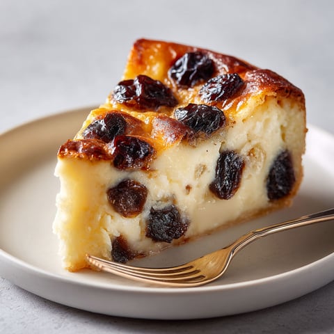 Une tranche de gâteau Far Breton aux pruneaux sur un plateau.