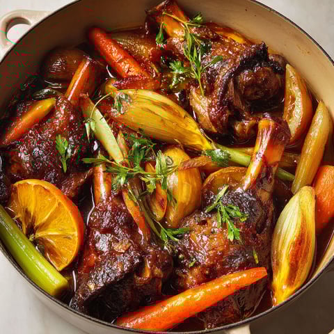 Un plat de jarrets d'agneau glacés au miel de sarrasin.