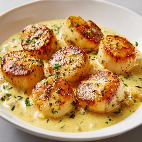 Noix de Saint-Jacques à la crème de curry, prêtes en quelques minutes.