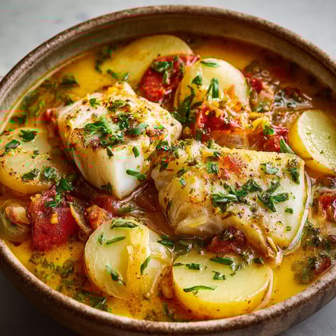 Bouillabaisse de cabillaud, une recette de poisson et légumes dans un bol.