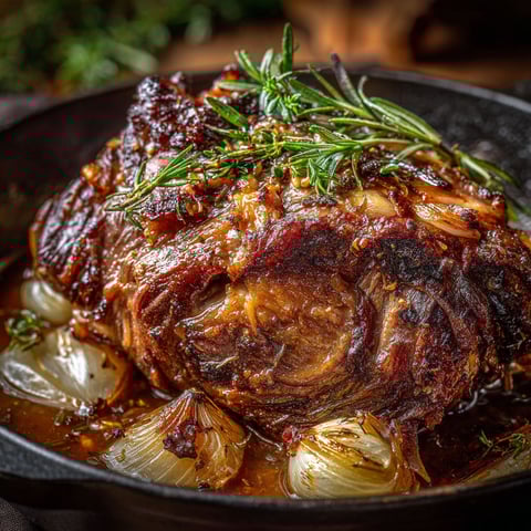 Une épaule d'agneau de 7 heures est servie dans un bol rempli de sauce.