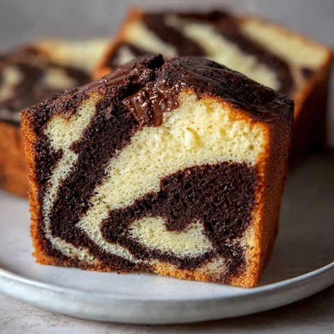 Gateau moelleux marbré vanille chocolat, une portion de cake délicieuse avec une texture moelleuse et des couleurs chocolat et vanille.