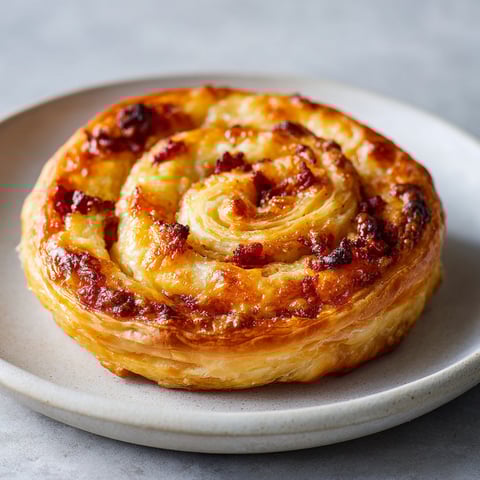 Un plat de Feuilletés apéritifs au chorizo et au gruyère sur un plateau.