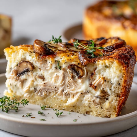 Une quiche sans pâte au thon et champignons est servie sur un plateau.
