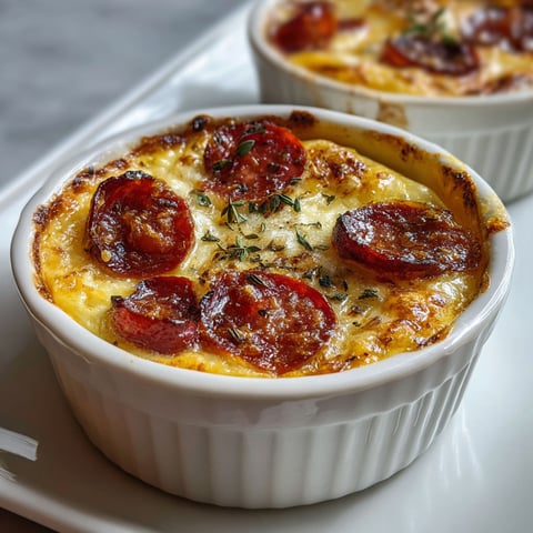 Un plat de Petits Clafoutis d'Endive et Chorizo est présenté sur une table.