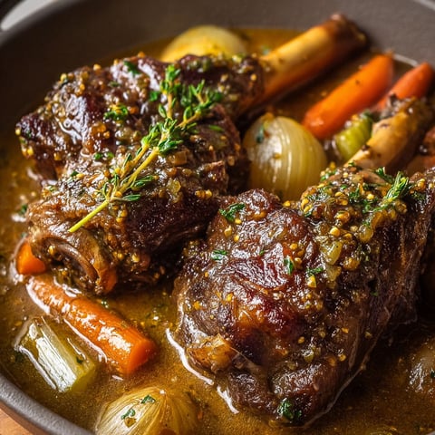 Jarrets d'agneau braisés à la moutarde, une recette savoureuse et délicieuse.