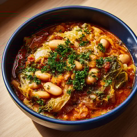 Une assiette de chou braisé aux haricots blancs.