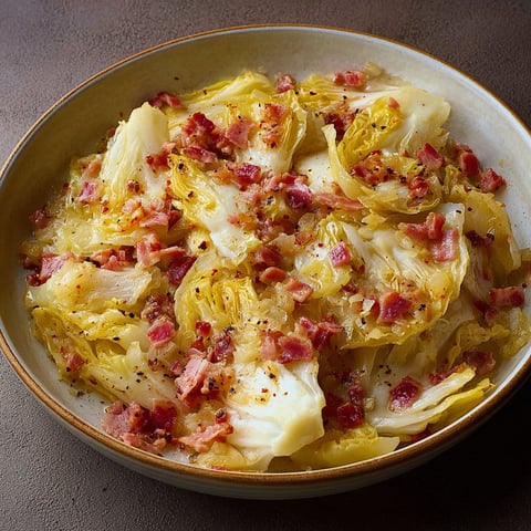 Un plat de fondue d'endives aux lardons, avec des lardons et des endives, est présenté sur une table.