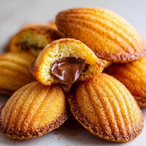 Une pile de Madeleines au coeur de nutella, avec des morceaux de chocolat fondu qui semblent fondre.