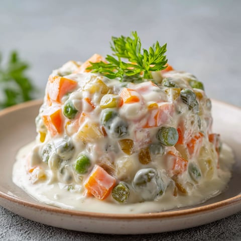 Une macédoine de légumes de Philippe Etchebest est servie sur un plateau.