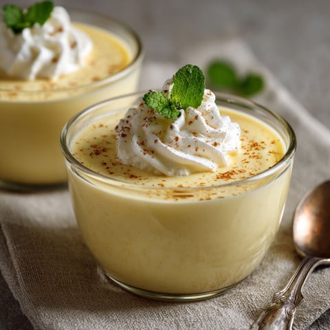 Crème Dessert Vanille Maison, deux portions sur un tissu.