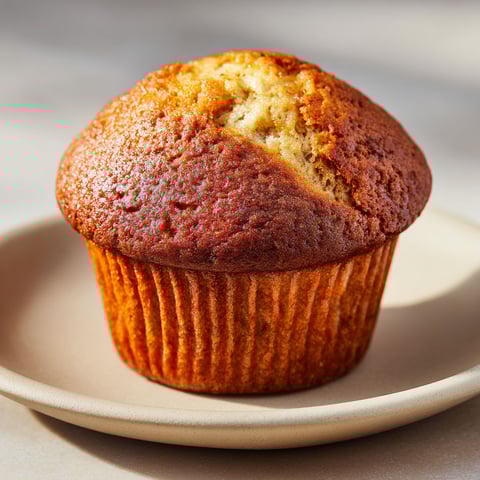 Un muffin à la banane est présenté sur un plateau.