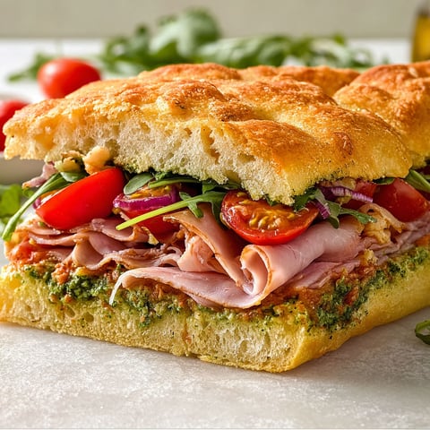 Une focaccia au pesto ricotta-noix prête en 10 minutes pour révolutionner vos déjeuners sur le pouce.