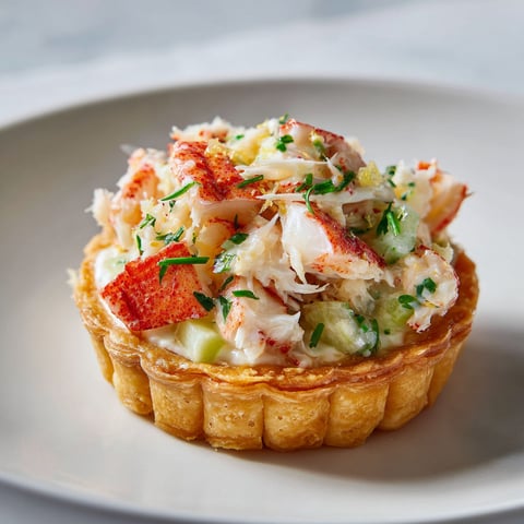Une tartelettes aux poireaux et au crabe est servie sur un plateau.