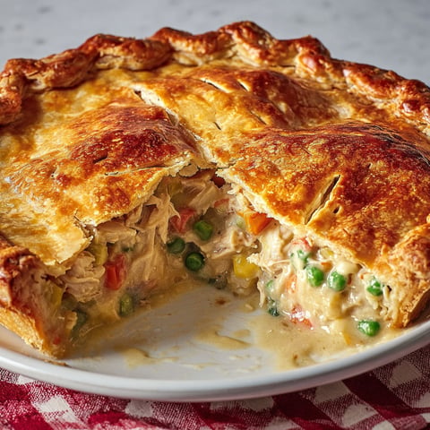 Une portion de Pâté au poulet de Pierrette est servie sur un plateau.