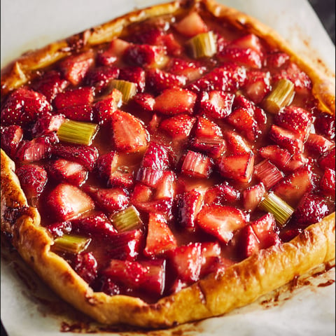 Une tarte aux fraises et à la rhubarbe, recette de la tarte aux fraises et à la rhubarbe.