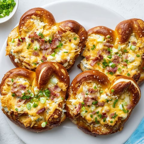 Bretzels au four ultra fondants aux lardons, emmental gratiné et herbes fraîches.