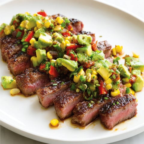 Steak minute et salade d'avocat, une recette savoureuse et délicieuse.