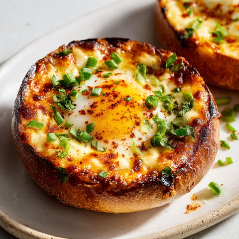 Un bagel croustillant avec un cœur d'œuf et du cheddar bien gratiné.