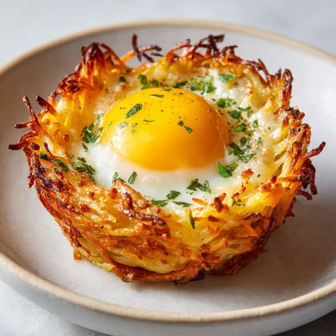 Œufs au four dans galettes de pommes de terre et carotte, recette rustique croustillante et fondante au fromage.