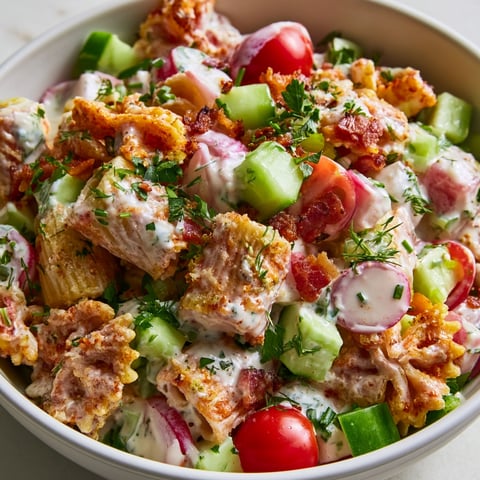 Une salade de pâtes croustillantes au parmesan dans un bol.