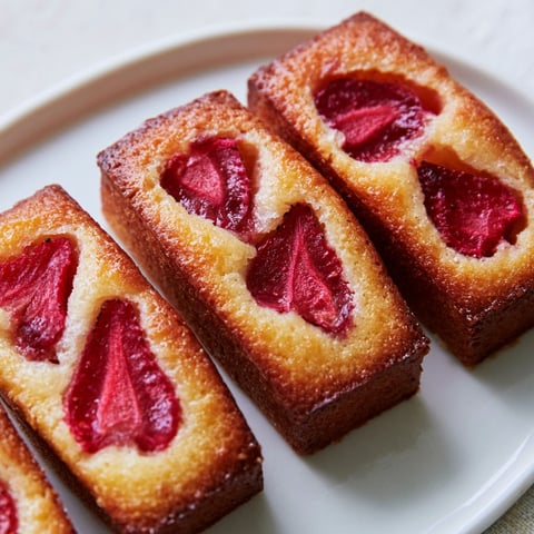 Les financiers aux fraises sont présentés sur un plateau.
