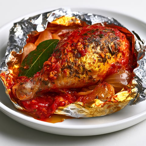 Une cuisse de poulet en papillote.