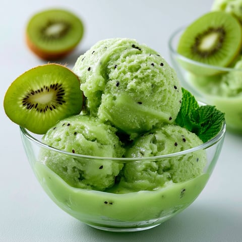 Sorbet Glacé au Kiwi et à la Menthe, Léger, Frais et Plein de Saveurs.