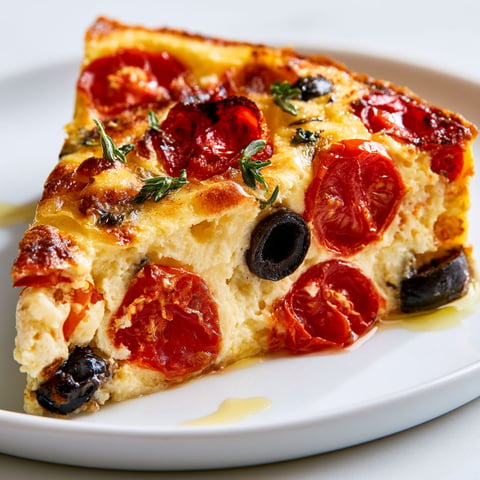 Une pièce de quiche salée avec des tomates et des olives, qui fait sensation tout l'été.