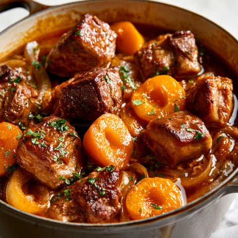 Sauté de porc fondant aux abricots, citron vert et coriandre pour un repas gourmand.