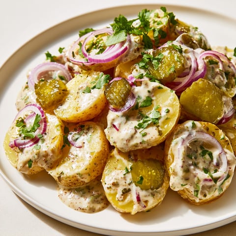 Salade de pommes de terre fraîche et savoureuse pour les repas d'été et les barbecues.